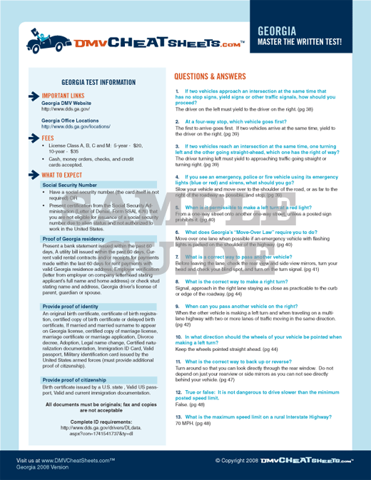 DMV Cheat Sheet Sample