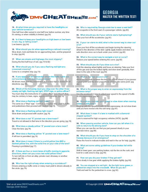 DMV Cheat Sheet Sample