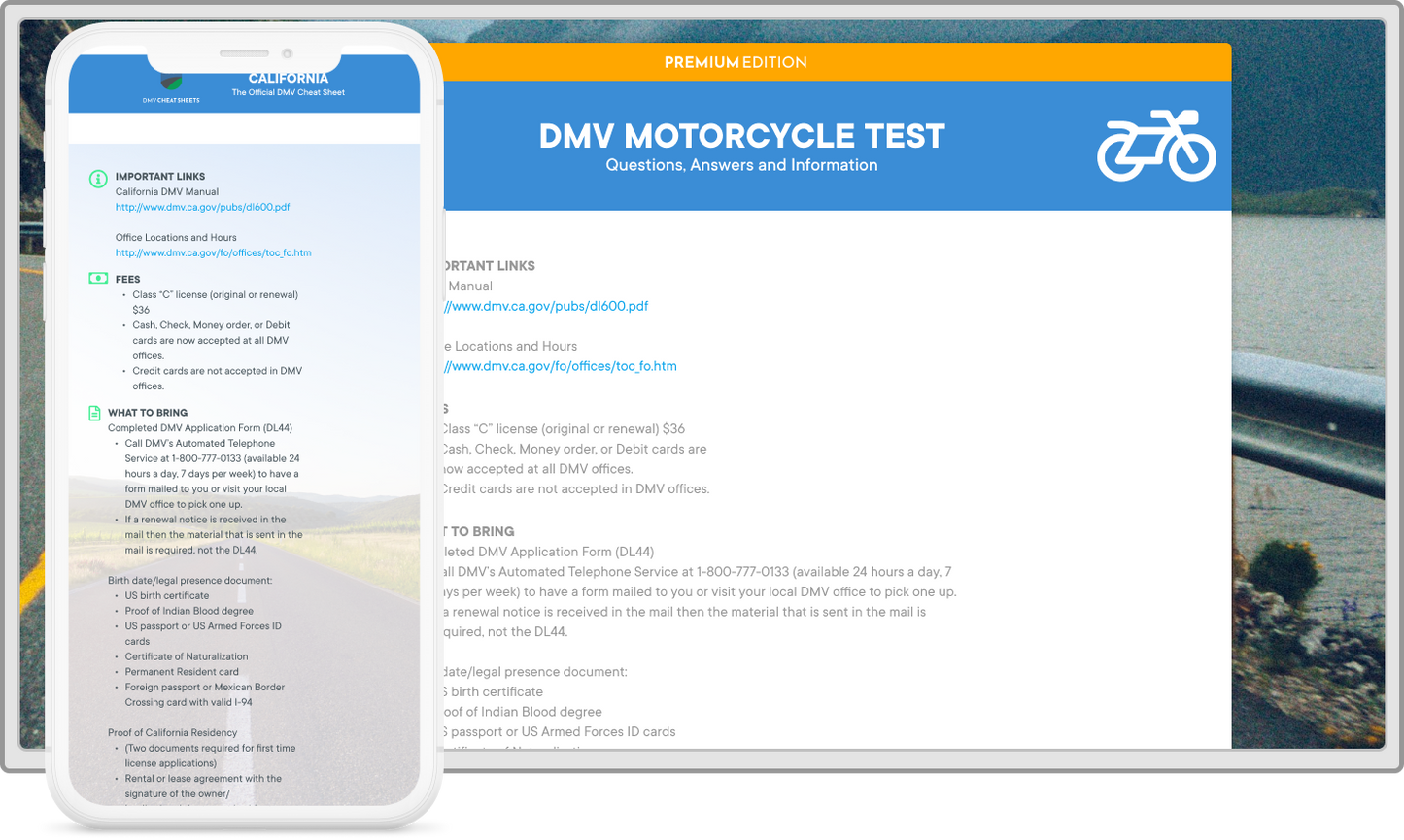 California DMV Motorcycle Cheat Sheet