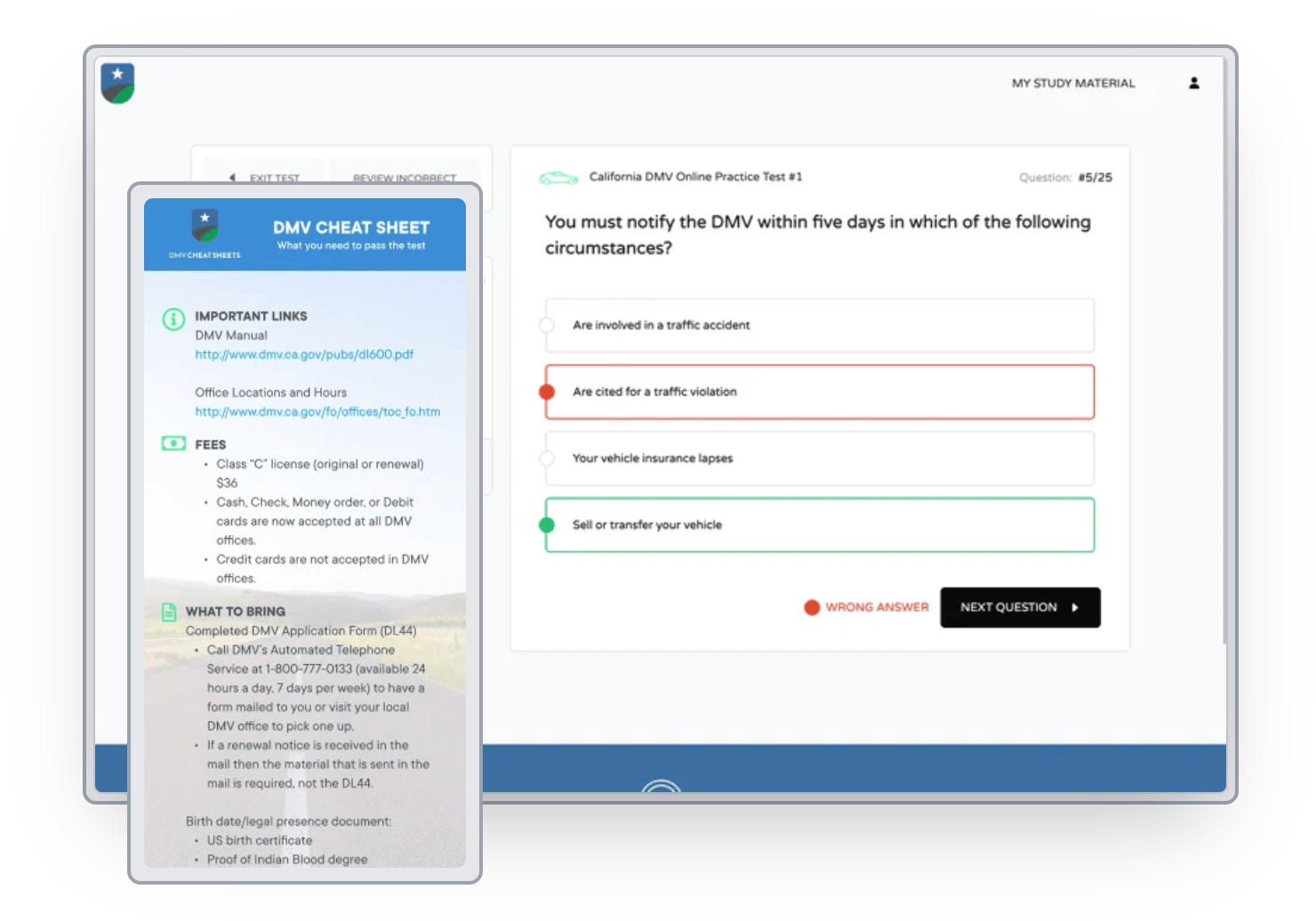 California DMV Motorcycle Cheat Sheet & Online Practice Test Bundle ...