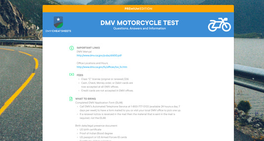 California DMV Motorcycle Cheat Sheet