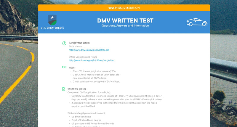 DMV Cheat Sheet